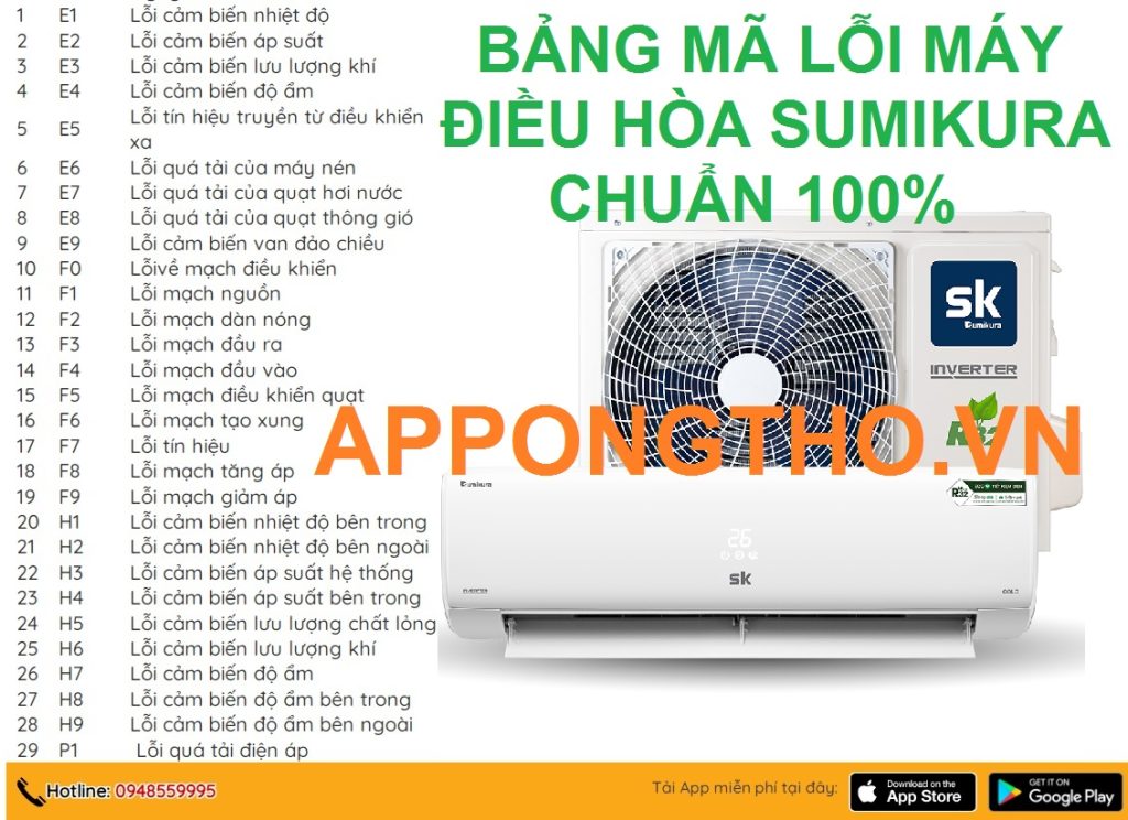 Cùng xóa các mã lỗi điều hòa Sumikura bởi App Ong Thợ